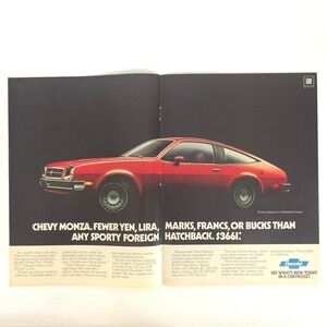 Vintage Chevy Monza Hatchback Print Ad Chevrolet 1978 Advertising Garage Decor